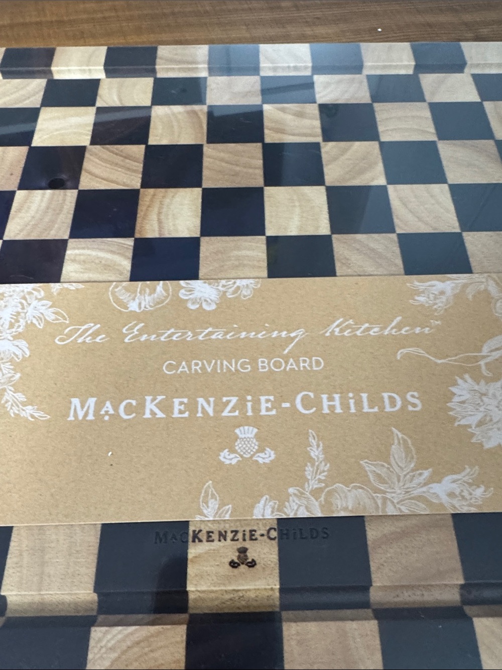 MacKenzie-Childs Black and Natural Wood Checkerboard Carving Board